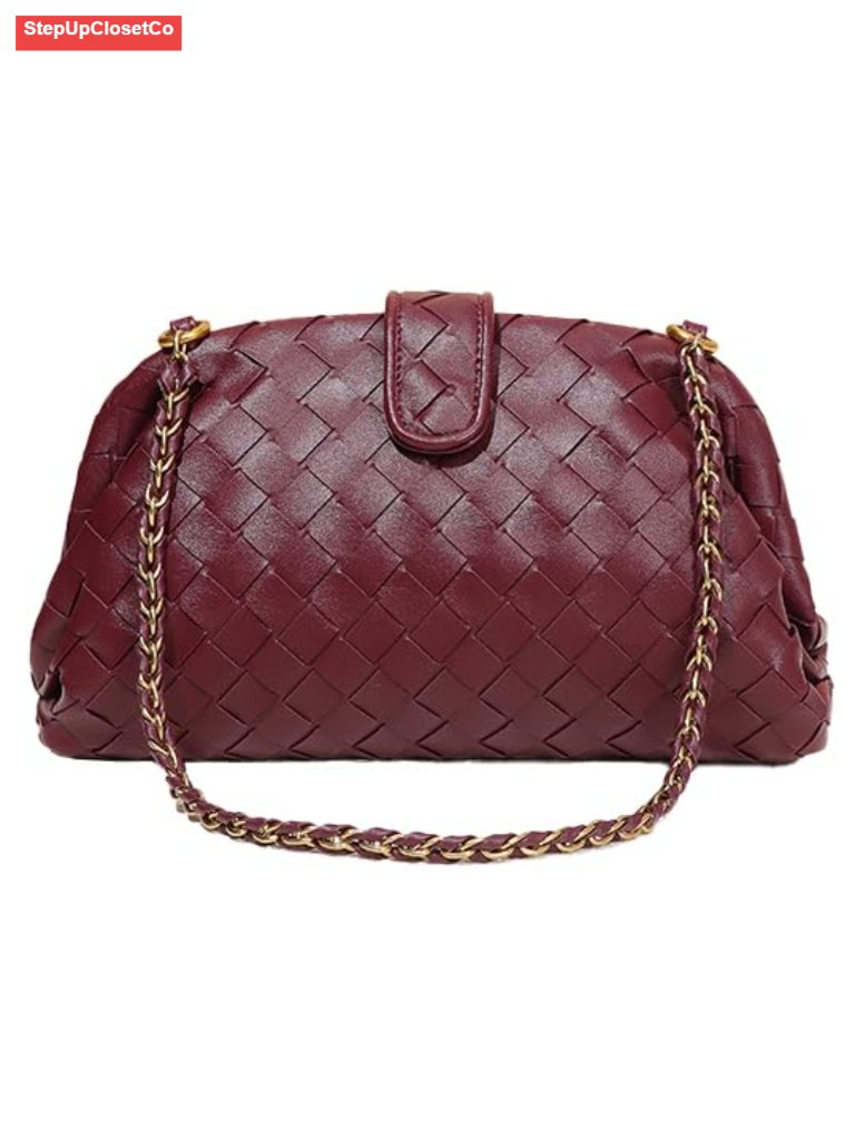 Handwoven Pu Leather Satchel Shoulder Bag Crossbody Purse